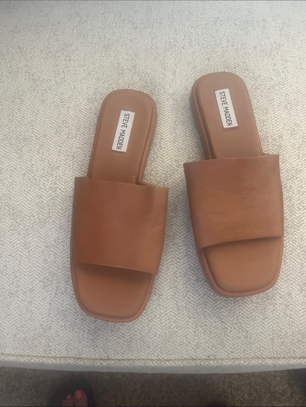Steve Madden Cognac Wide Strap Slide Sandals for Women